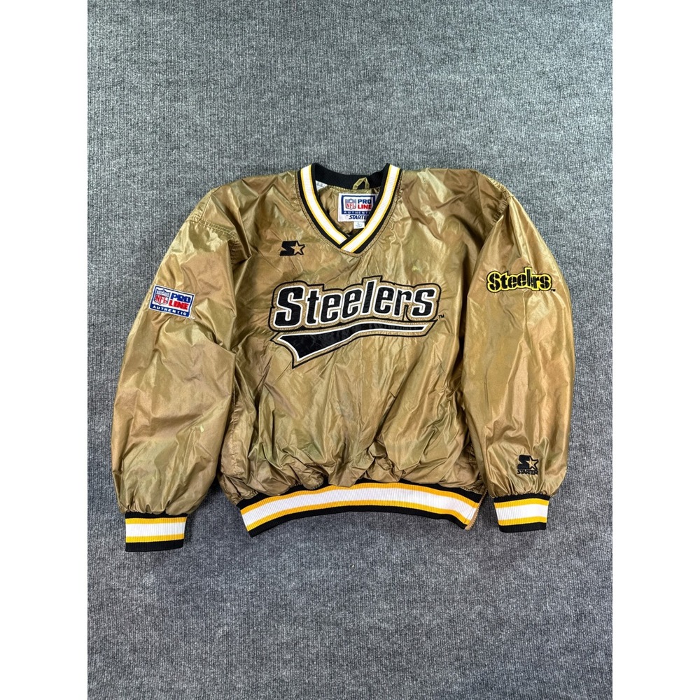 Vintage Starter Pittsburgh Steelers Pullover Windbreaker Mens Large Gold NFL